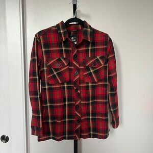 Dravus Red & Black Plaid Flannel Button-Up Shirt – Size Small – Good Condition